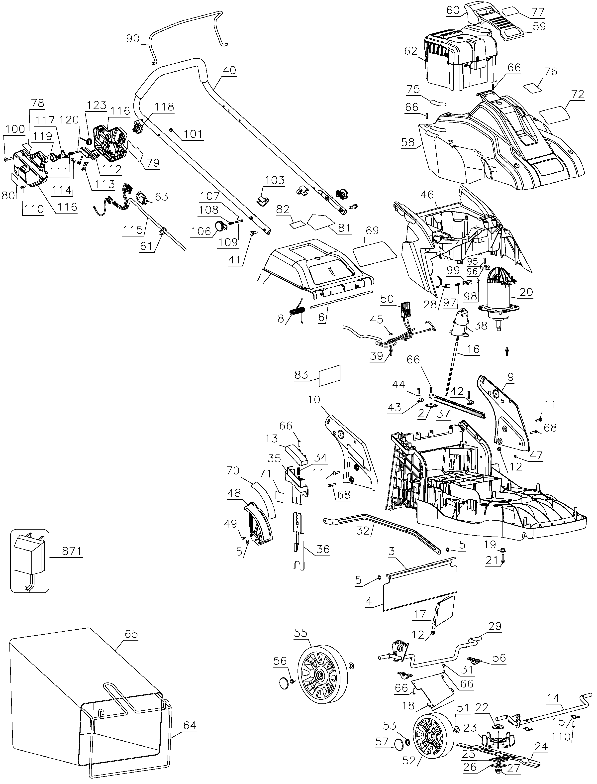 Default Diagram and Parts List for CM1936Z Type 1 Black and Decker Lawn Mower
